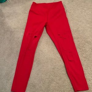 Red slash leggings